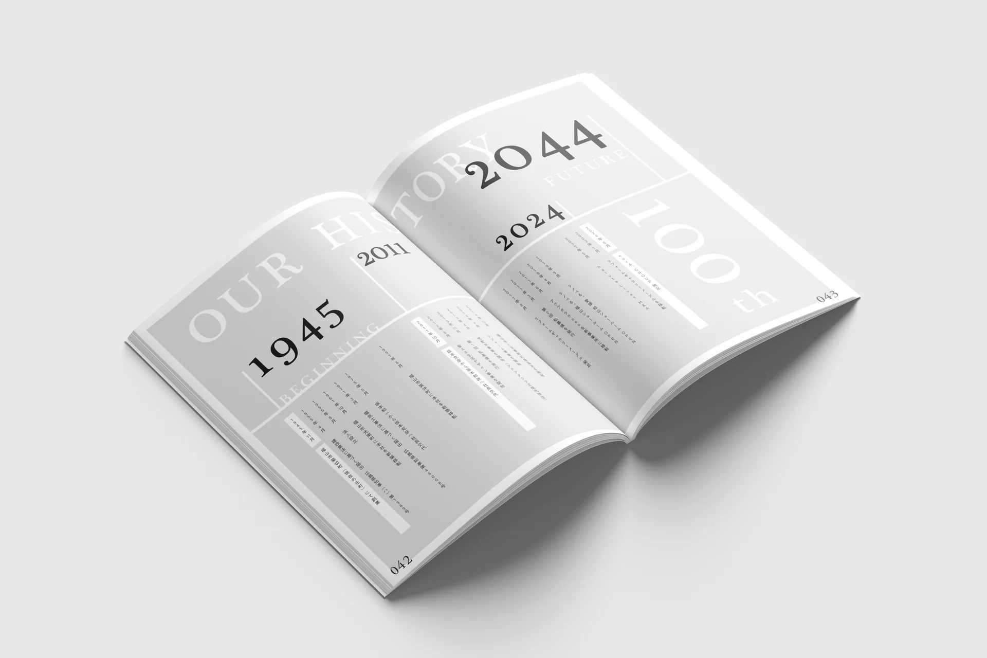 会社案内の沿革ページ OUR HISTORY
